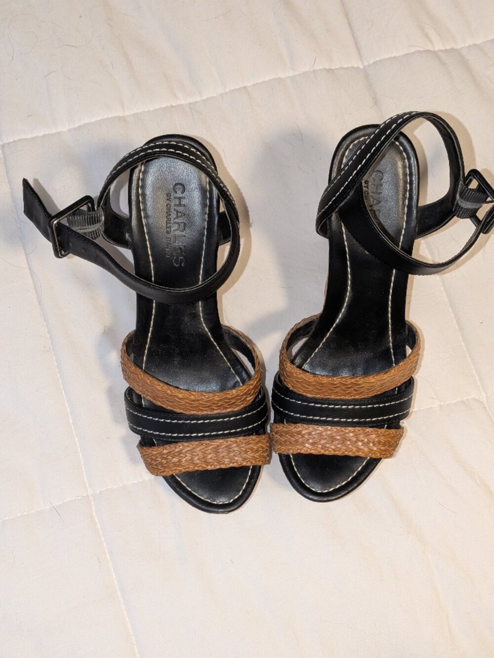 Charles by Charles David sandel Black Size 7 1/2 medium width cork wedge heel